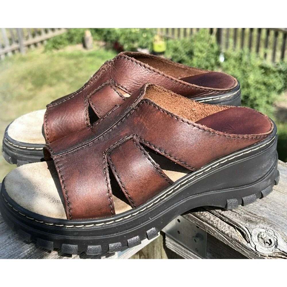 MIA Chunky Platform Sandals Brown Leather 90's Y2K Womens 7.5M